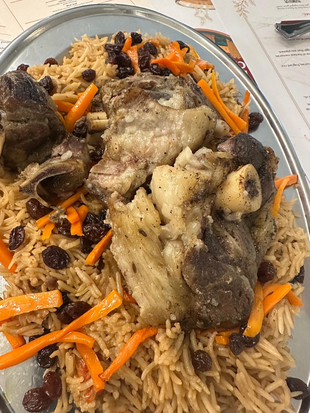 Kabuli pulao with meat, raisins and carrots at Khyber Surrey